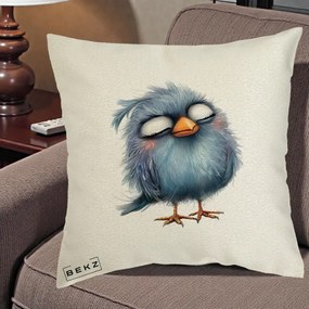 Perna Decorativa Pui Pufos Albastru Adormit, 40x40 cm, Ecru, Husa Detasabila, Perna Inclusa, BEKZ®