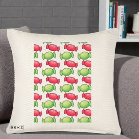 Perna Decorativa Bomboane Craciun Pattern, 40x40 cm, Crem Reliefat, Husa Detasabila, Perna Inclusa, BEKZ®