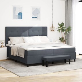 vidaXL Pat cu Arcuri Box cu Saltea și Bancă Gri Închis 200x200 cm Catifea