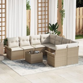 vidaXL Set de canapele pentru grădină 9 pcs Bej Rattan poli