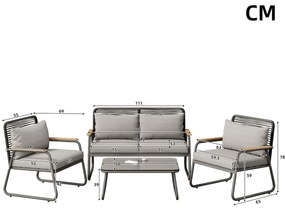 Set de lounge pentru grădină pentru 4 persoane, cu canapea dublă, 2 canapele individuale și 1 măsuță de cafea, Gri