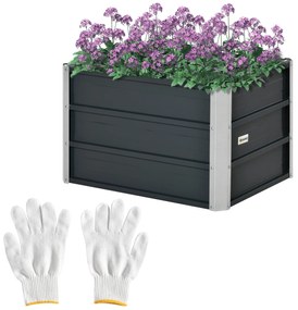Outsunny Carré potager pat de grădină înălțat din oțel galvanizat fund deschis design extra adânc 66 x 47 x 40 cm gri închis | Aosom Romania
