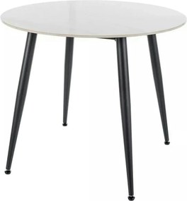 Masa RION, alb cu efect de marmura/negru, ceramica/metal, 90x90x76 cm