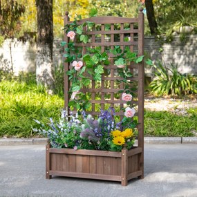 Outsunny Jardinieră Exterior din Lemn cu Suport pentru Plante și Grilaj pentru Plante Cățărătoare 64x28x120cm Maro | Aosom Romania