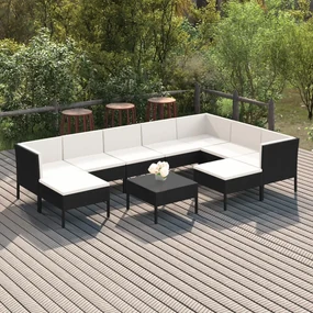 3094436 vidaXL Set mobilier de grădină cu perne, 10 piese, negru, poliratan