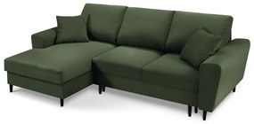 Colțar verde extensibil, cu spațiu de depozitare cu tapițerie din catifea reiată (cu colț pe partea stângă, cu șezlong) Kyoto – Cosmopolitan Design