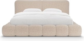 Pat matrimonial grej tapițat cu spațiu de depozitare cu somieră 160x200 cm Solange – Micadoni