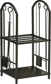 Outsunny Suport pentru Lemne cu 2 Rafturi, Lopată, Mătură și Clește, 41,5x32,5x74,5 cm, Negru | Aosom Romania