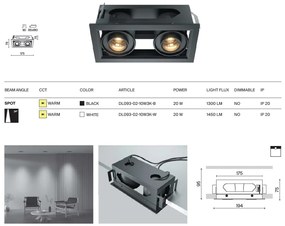 Corp incastrabil cu 2 spoturi LED directionabile Metal Modern negru