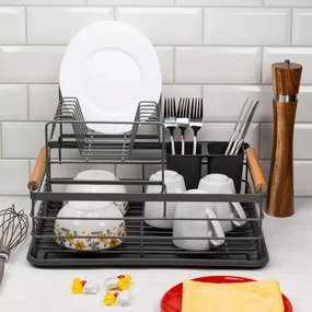 Resigilat: Uscator de vase pe 2 nivele Kinghoff KH 1797, Suport pentru ustensile, Gri