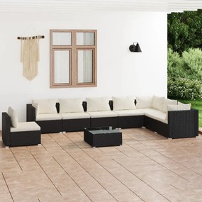 3102375 vidaXL Set mobilier de grădină cu perne, 9 piese, negru, poliratan
