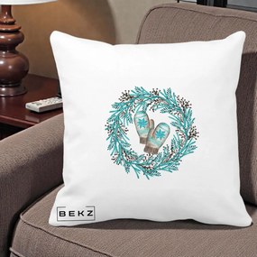 Perna Decorativa Coroana Turcoaz cu Manusi, 40x40 cm, Alba Mata, Husa Detasabila, Perna Inclusa, BEKZ®