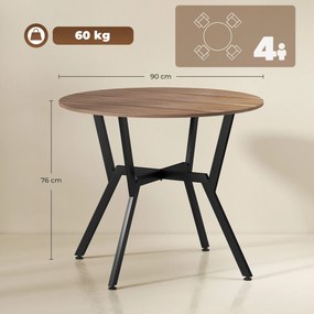 HOMCOM Masă Rotundă de Sufragerie pentru 2 Persoane cu Suport în X, Masă Modernă din Lemn și Oțel, Ø90x76 cm, Maro | Aosom Romania