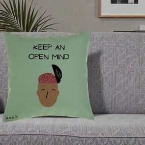Perna Decorativa Keep An Open Mind, 40x40 cm, Verde, Husa Detasabila, Perna Inclusa, BEKZ®