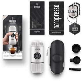 Espressor portabil Wacaco Nanopresso Chill White, 18bar, 80 ml, Cafea macinata, Fara incarcare sau baterii, Husa, Alb