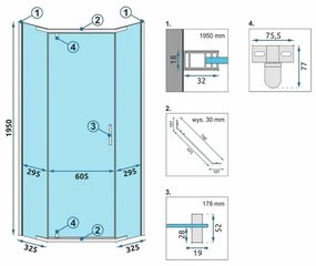 Cabina de dus pentagonala Rea Axin cu usa pivotanta 80x80 crom