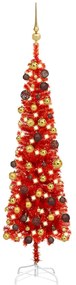 Set pom de Craciun subtire cu LED-uri si globuri, rosu, 120 cm 1, Rosu si auriu, 120 cm