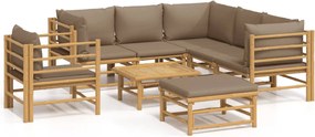 vidaXL Set mobilier de grădină cu perne gri taupe, 8 piese, bambus