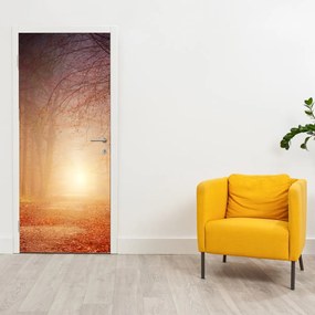 Fototapet pentru usă - Pădure în ceață toamna (95x205cm)