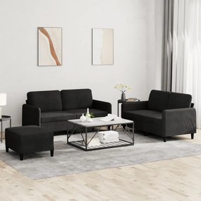 vidaXL Set de canapele, 3 piese, negru, catifea