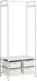 HOMCOM Suport Cuier cu Rafturi pentru Pantofi și 4 Coșuri, Cuier Intrare din Oțel și Plastic, 8 Agățători, 63x37x153 cm, Alb | Aosom Romania