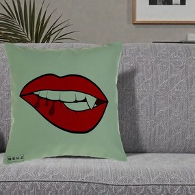 Perna Decorativa Vampire Lips Halloween, 40x40 cm, Verde, Husa Detasabila, Perna Inclusa, BEKZ®