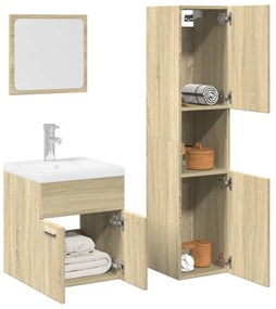 vidaXL Set mobilier de baie, 3 piese, stejar sonoma, lemn prelucrat