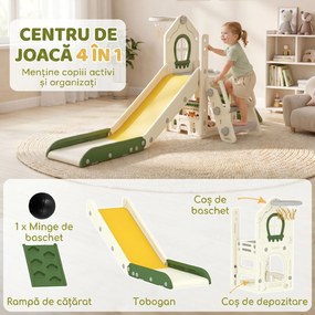AIYAPLAY Tobogan pentru Copii 1-3 Ani cu Platformă de Cățărare, Coș de Baschet, Spațiu de Depozitare, Trepte Antiderapante, Crem | Aosom Romania