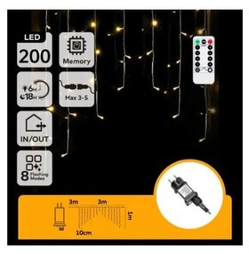 Aigostar - Ghirlandă LED de exterior pentru Crăciun 200xLED/6W/230V/8 funcții 3x1m IP44 alb cald+telecomandă