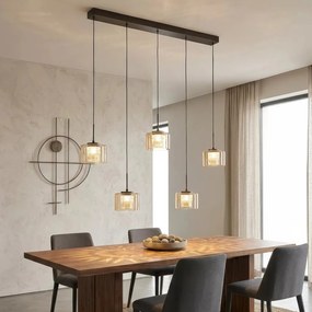 Lustra cu 5 pendule LED bronz cu sticla sampanie Tumblers