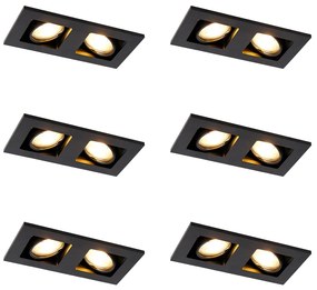 Set de 6 spoturi încastrate negre dreptunghiulare cu 2 lumini - Qure