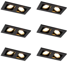 Set de 6 spoturi încastrate negre dreptunghiulare cu 2 lumini - Qure