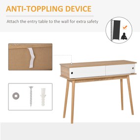 HOMCOM Masuta Consola de Hol si Sufragerie cu 2 Compartimente, din MDF si Picioare din Lemn de Pin, 100x35x75cm, Alb