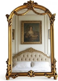 Oglindă decorativă de perete, ramă aurie antichizată, 60x90 cm