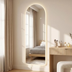 HOMCOM Oglindă de Perete în Formă de Arc cu Iluminare LED, Control Tactil și Sticlă Călită, 40x3x120 cm, Transparentă | Aosom Romania