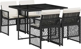 vidaXL Set mobilier de grădină cu perne, 5 piese, negru, poliratan