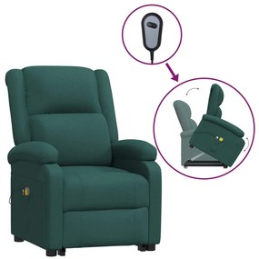 3110984 vidaXL Fotoliu rabatabil de masaj cu ridicare, verde închis, textil