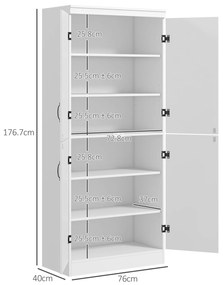 HOMCOM Armoire de cuisine buffet de salle à manger cu 4 uşi 6 rafturi de depozitare stil modern 76 x 40 x 177 cm alb | Aosom Romania