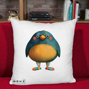 Perna Decorativa Pasare Teal cu Sosete Dunghi, 40x40 cm, Alb Pufos, Husa Detasabila, Perna Inclusa, BEKZ®