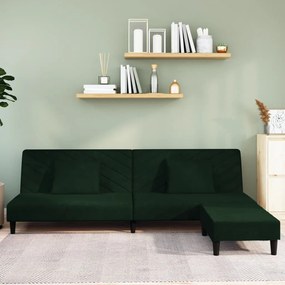 Canapea pat cu 2 pernetaburet, 2 locuri, verde inchis, catifea Verde inchis, Cu scaunel pentru picioare