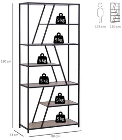 HOMCOM Biblioteca cu 9 Rafturi Trapezoidale Deschise Lemn, Atirasturnare, Cadru din Metal, Negru, 100x30x182cm