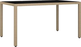 vidaXL Masă de grădină cu blat sticlă, bej, poliratan/sticlă securiz.