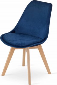 PROMOTIE Scaun albastru DAREN NORI VELVET cu picioare din lemn de fag II. calitate