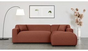 Colțar cărămiziu cu tapițerie din catifea reiată (cu colț pe partea dreaptă, cu șezlong) Martin – Ropez