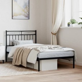 373685 vidaXL Cadru de pat metalic cu tăblie, negru, 100x190 cm