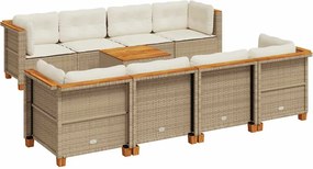 vidaXL Set canapele de grădină, 9 piese, cu perne, bej, poliratan