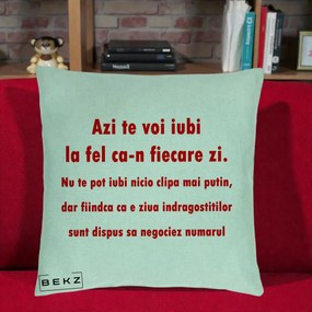 Cadou pentru Iubita - Perna Personalizata Azi Te Voi Iubi, 40x40 cm, Verde Menta, Husa Detasabila, Perna Inclusa, BEKZ®