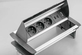 Priză încorporabilă în blat GTV, 3 prize Schuko, 2 x USB A, aluminiu, 291 x 158 mm Aluminiu, Aluminiu, L:291 mm; l:158 mm; H:80 mm