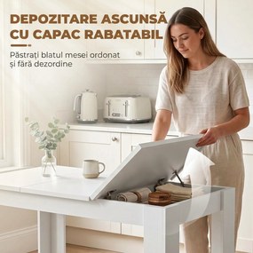 HOMCOM Masă de dining modernă cu spațiu de depozitare, 120 cm, albă | Aosom Romania