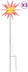 vidaXL Lumini de Crăciun cu LED/țăruș, 3 buc., roșu, 57 cm, pliabil